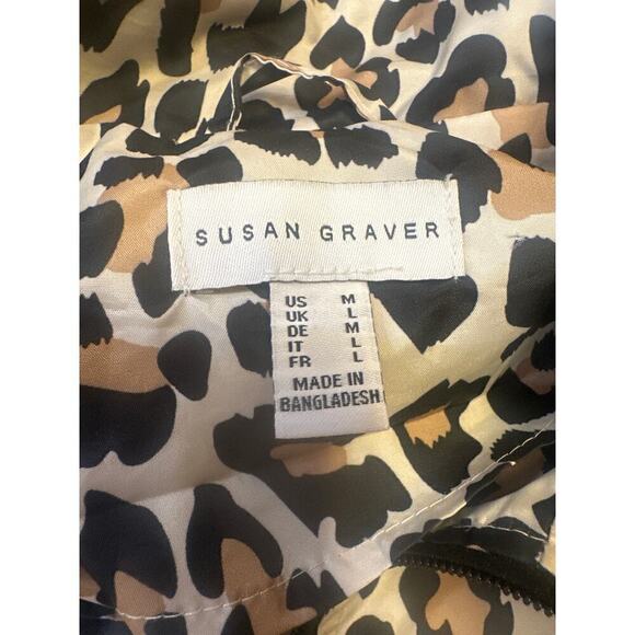 Susan Graver Leopard Print Anorak Rain coat hood water resistant packable Medium - Picture 3 of 5